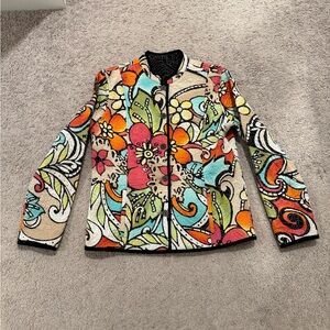 Chico's Women’s Floral Embroidered Reversible Jacket Vintage 90s Size Large